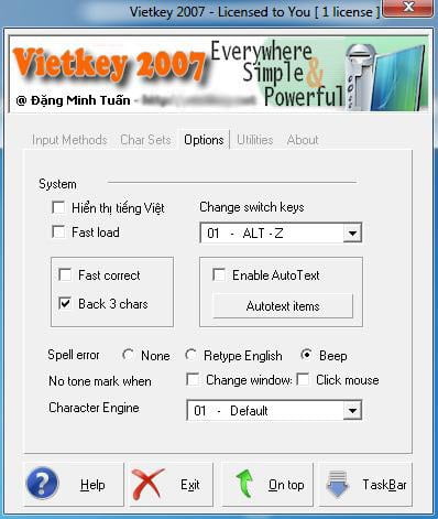 VietKey 2007 - Ký tự khoản trống